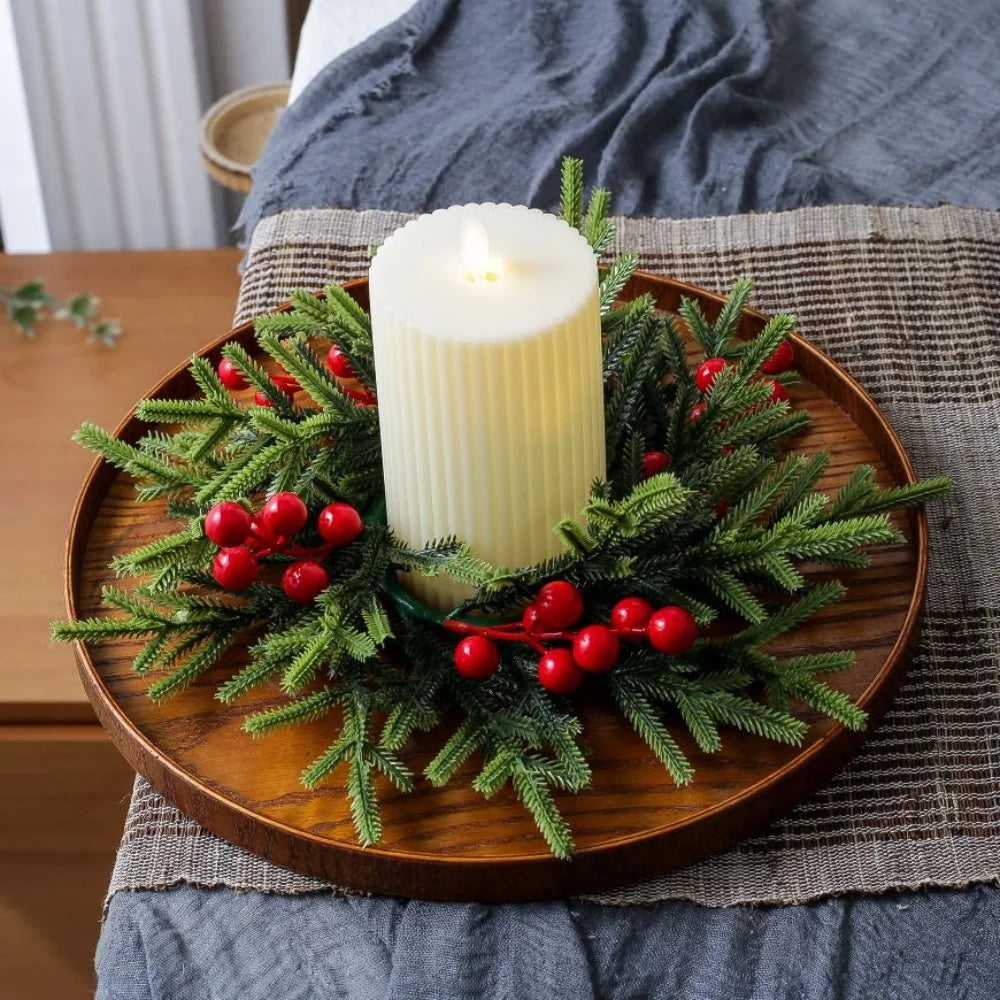 Couronne de table bougeoir baies rouges et pommes de pin – photo 5