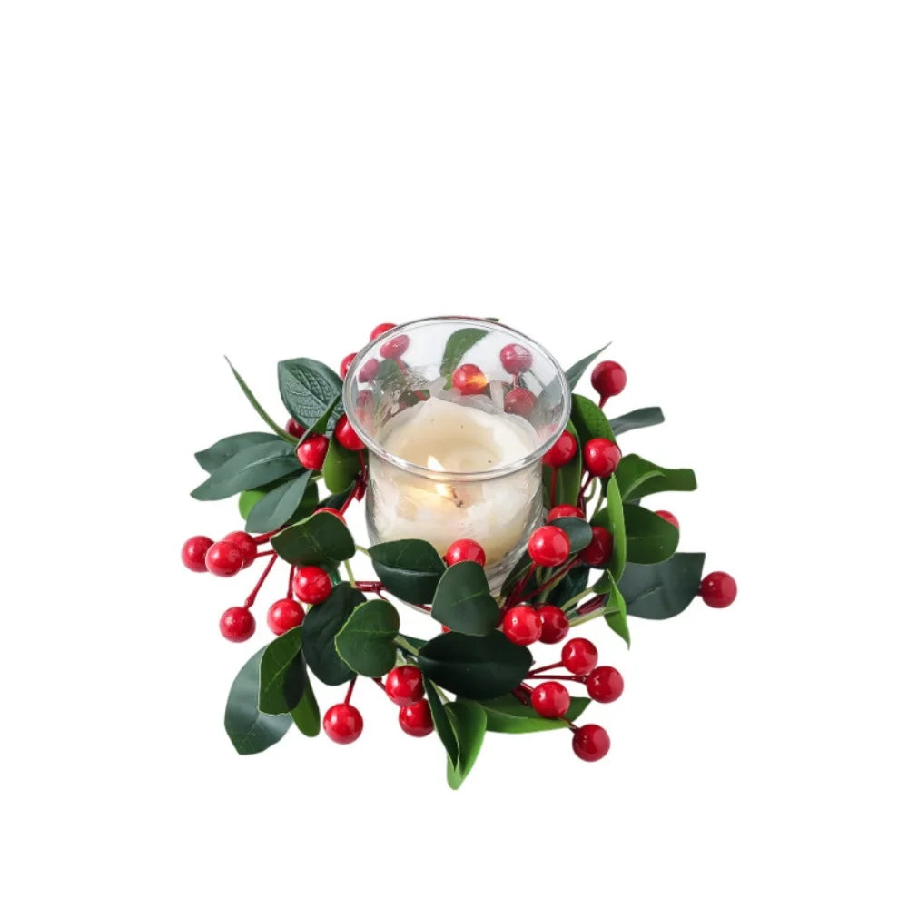 Couronne de table bougeoir baies rouges et pommes de pin – photo 11