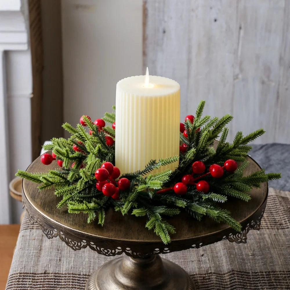 Couronne de table bougeoir baies rouges et pommes de pin – photo 6