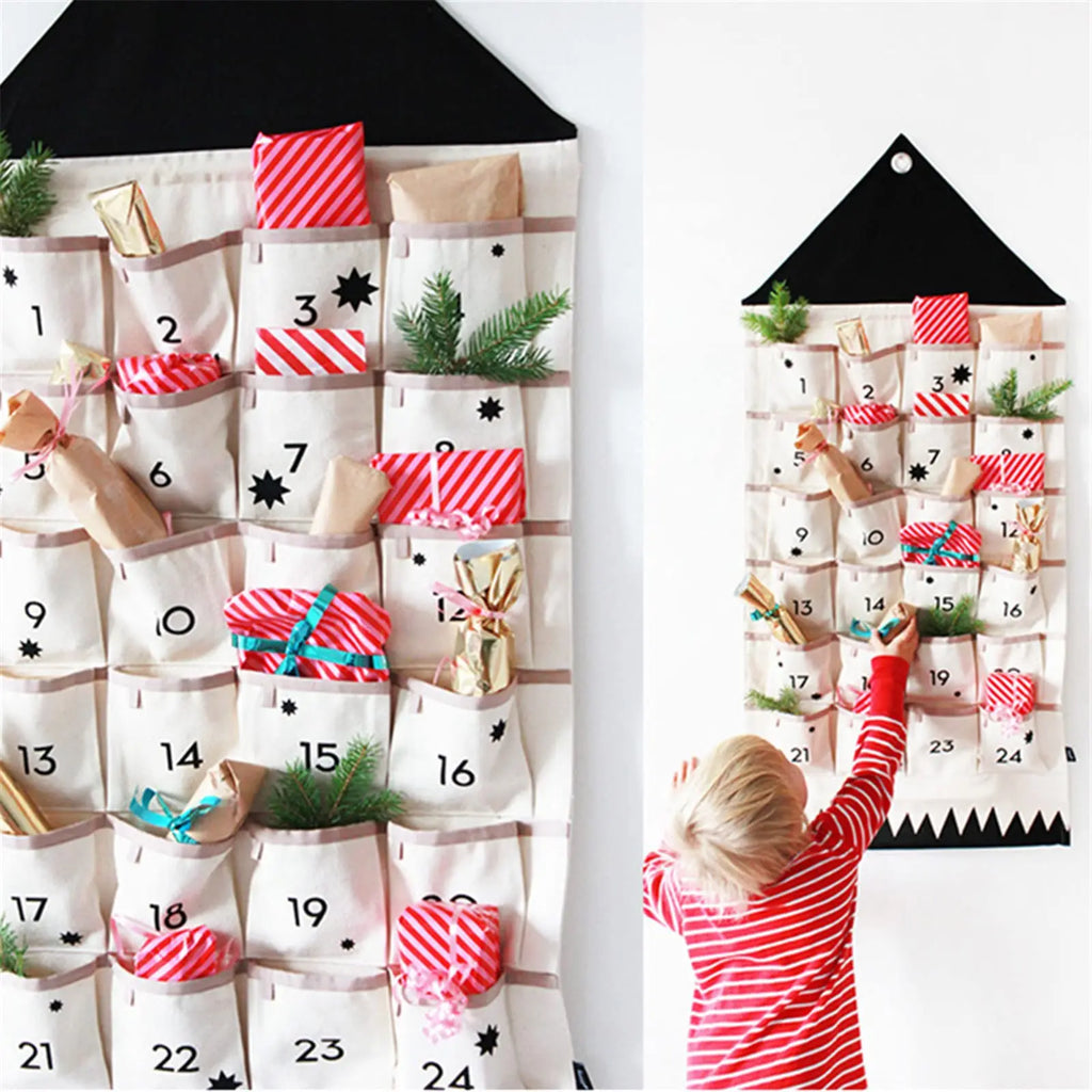 Fabric wall advent calendar, 24 pockets – Santa's Gallery