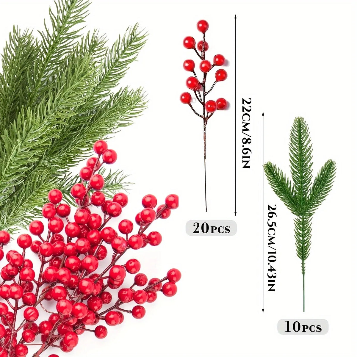 Branches de pin artificielles et baies rouges – photo 5