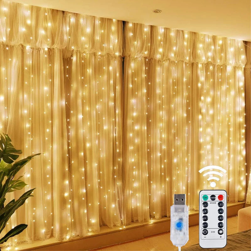LED curtain lights with remote, 8 modes – Santa's Gallery
