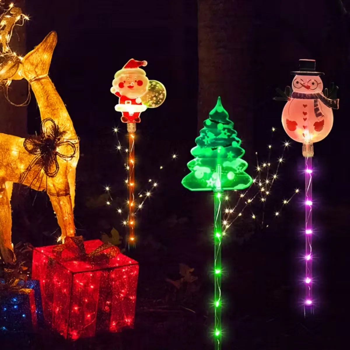 Piquets solaires lumineux Père Noël, sapin et renne – photo 3