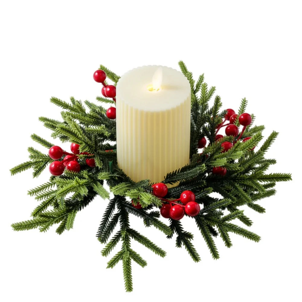 Couronne de table bougeoir baies rouges et pommes de pin – photo 10
